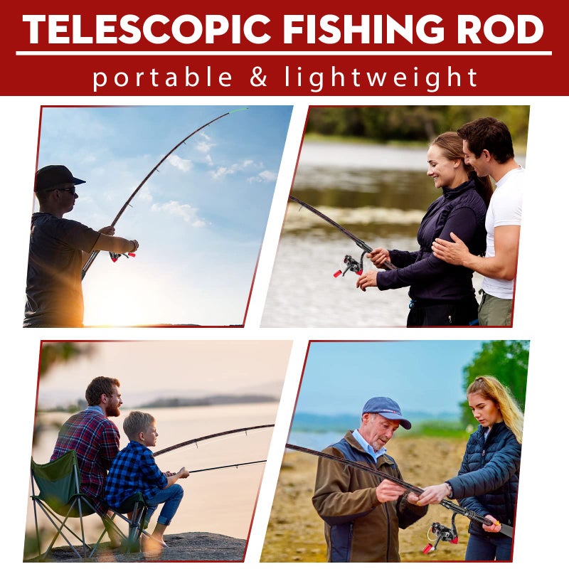 QudraKast Fishing Rod and Reel Combos, Unique Design with X-Warping Painting, Carbon Fiber Telescopic Fishing Rod with Reel Combo Kit with Tackle Box, Best Gift for Fishing Beginner and Angler (240 Rod) - Image 2